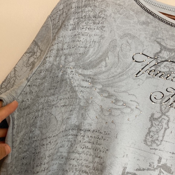 Jess & Jane Top Womens XL Blue Venice Italy Allover Print Long Sleeve Studs - Picture 7 of 10